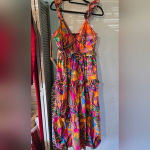 Aqua Colorful Tropical Print Dress